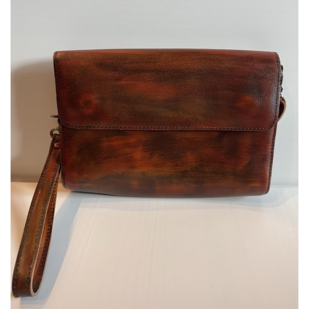 Hand Dyed Rustic Genuine Leather Wristlet Clutch Distressed Artisan Boho Purse